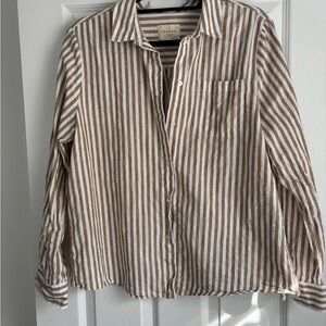 Sézane Max Shirt in White and Tan Stripe